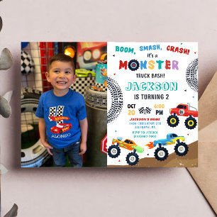 Invitación Monster Truck Carreras Car Kids Fotos de cumpleaño