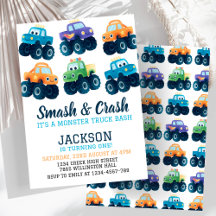 Monster Truck Colorful Car Boys Cumpleaños