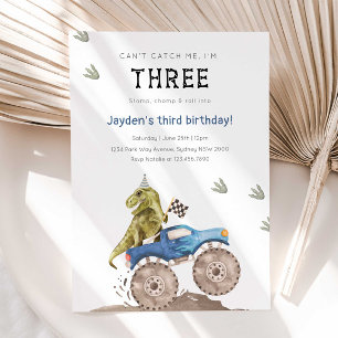 Invitación Monster Truck & Dinosaur 3er Fiesta de cumpleaños