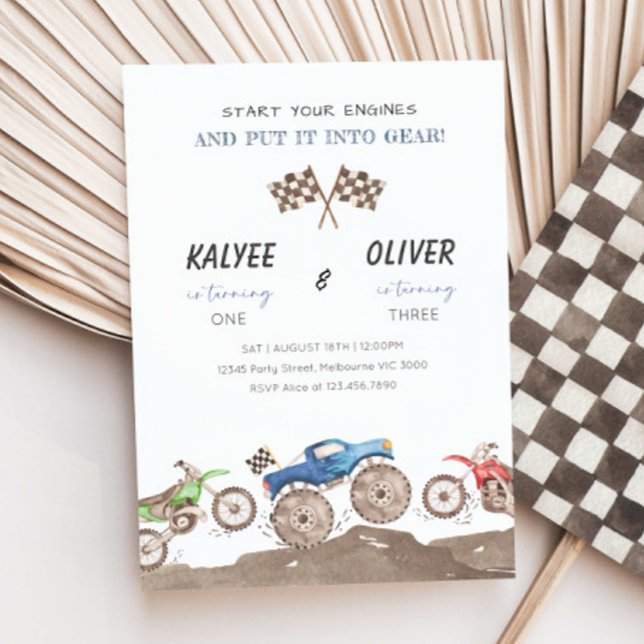 Invitación Monster Truck & Dirt Bike Joint Birthday Party (Subido por el creador)