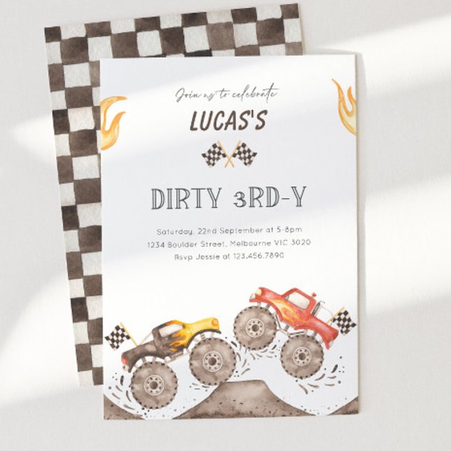 Invitación Monster Truck Dirty 3RD-Y  3rd Birthday Party (Subido por el creador)