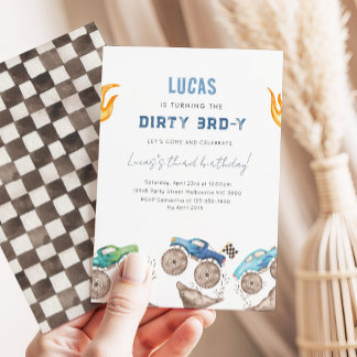 Invitación Monster Truck Dirty 3RD-Y 3rd Birthday Party