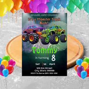 Invitación Monster Truck fiesta de cumpleaños personalizada