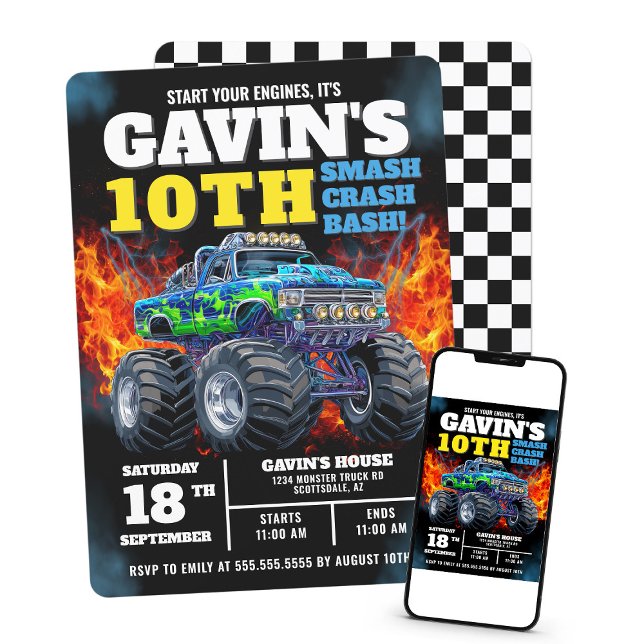 Invitación Monster Truck Guay Blue 10° cumpleaños personaliza (Subido por el creador)