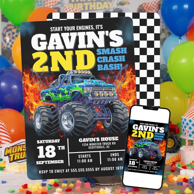 Invitación Monster Truck Guay Blue 2º cumpleaños personalizad (Subido por el creador)