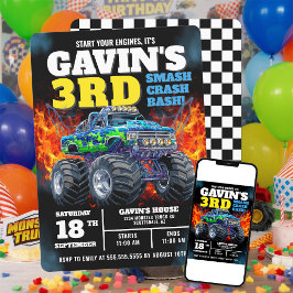 Invitación Monster Truck Guay Blue 3 cumpleaños personalizado