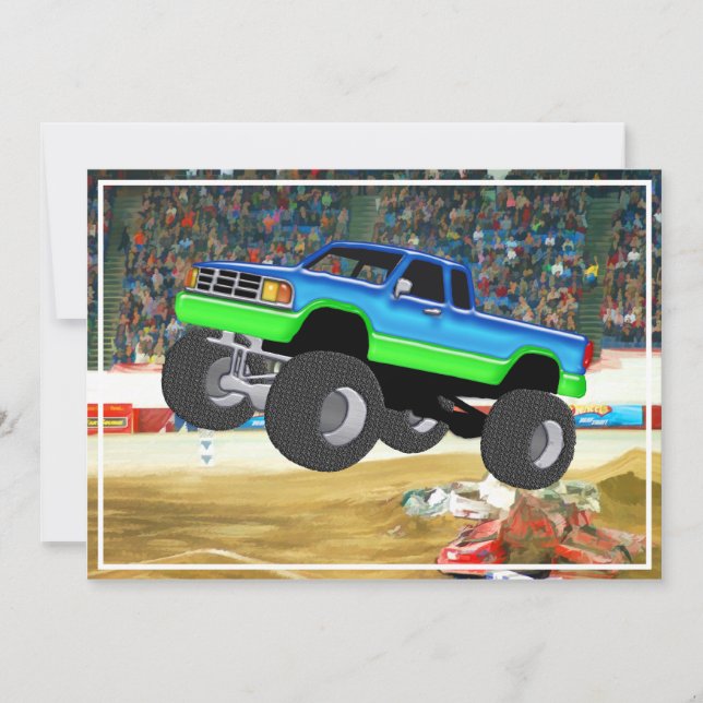 Invitación Monster truck maravilloso en la arena (Anverso)