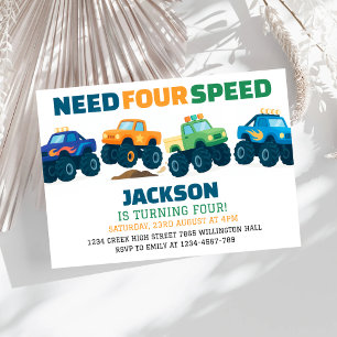 Invitación Monster Truck Necesita cuatro velocidades de Carre