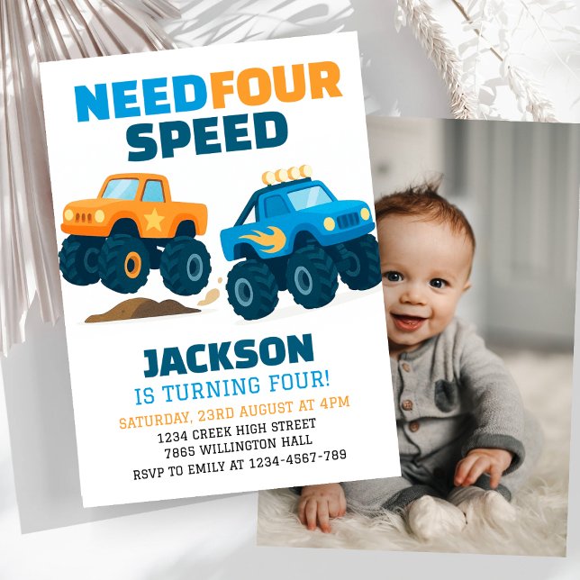 Invitación Monster Truck necesita foto de cumpleaños de cuatr (Subido por el creador)