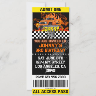 Invitación Monster Truck Orange Flames Invite