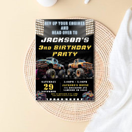Invitación Monster Truck rally Temas de los chicos fiesta de