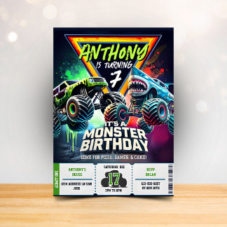 Invitación Monster Truck Shark invitation Boy Party