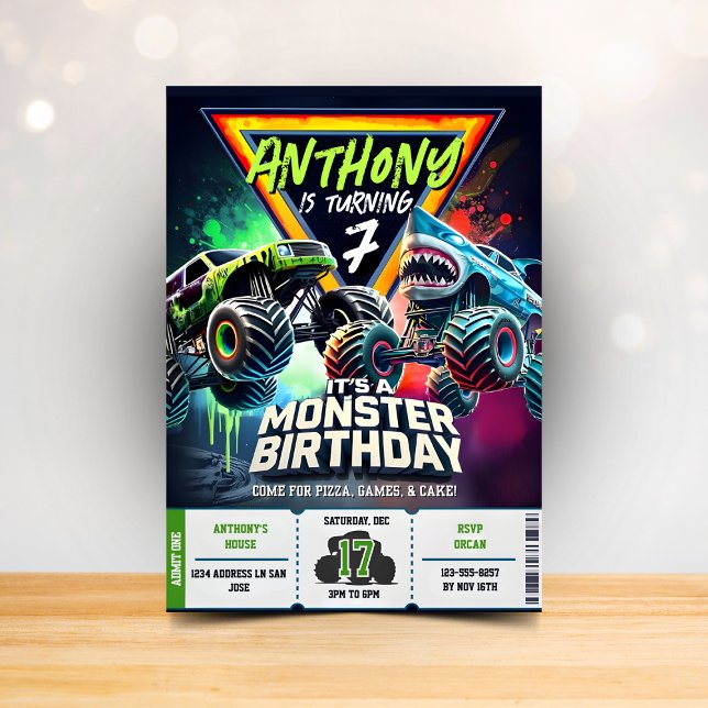 Invitación Monster Truck Shark invitation Boy Party (Subido por el creador)