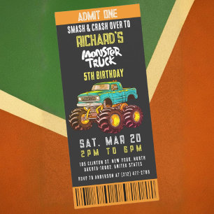 Invitación Monster Truck Smash and Rev Kids Fiesta de cumplea