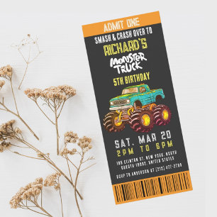 Invitación Monster Truck Smash and Rev Kids Fiesta de cumplea