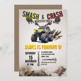 Invitación Monster Truck SMASH & CRASH Bash Fiesta de cumplea