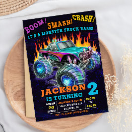 Invitación Monster Truck Smash Crash Boy Fiesta de cumpleaños