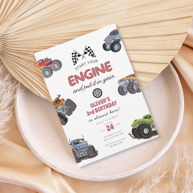 Invitación Monster truck, start your engine boy 3rd birthday (Subido por el creador)