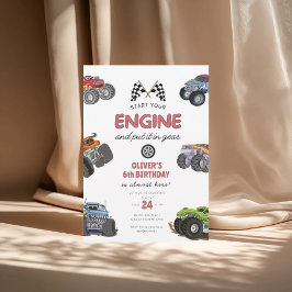 Invitación Monster truck, start your engine boy 6th birthday
