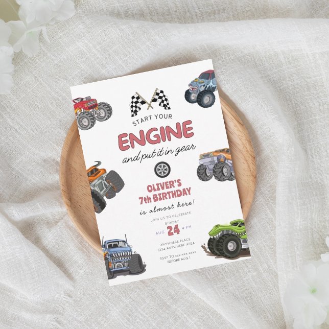 Invitación Monster truck, start your engine boy 7th birthday (Subido por el creador)