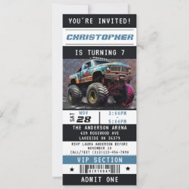 Invitación Monster Truck Ticket Boys fiesta de cumpleaños