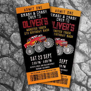 Invitación Monster Truck Ticket Party Birday Party