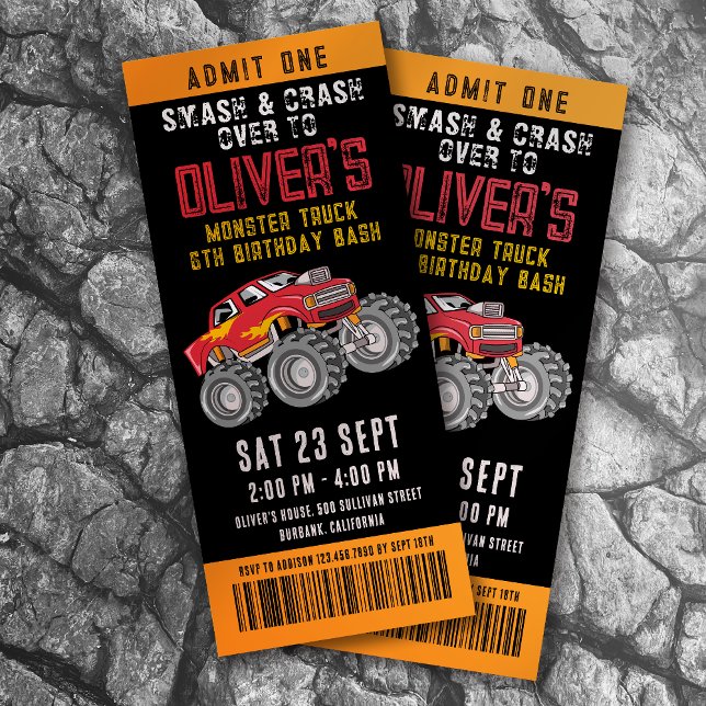 Invitación Monster Truck Ticket Party Birday Party (Subido por el creador)