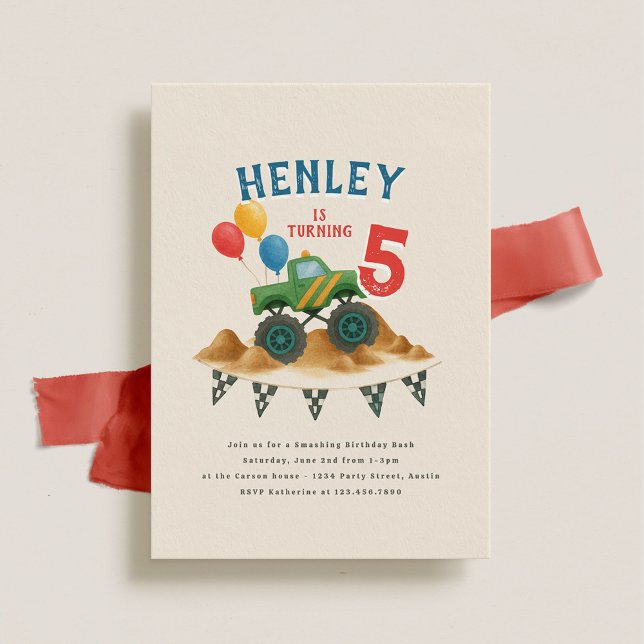 Invitación Monster Truck Watercolor Kids Fiesta de cumpleaños (Subido por el creador)