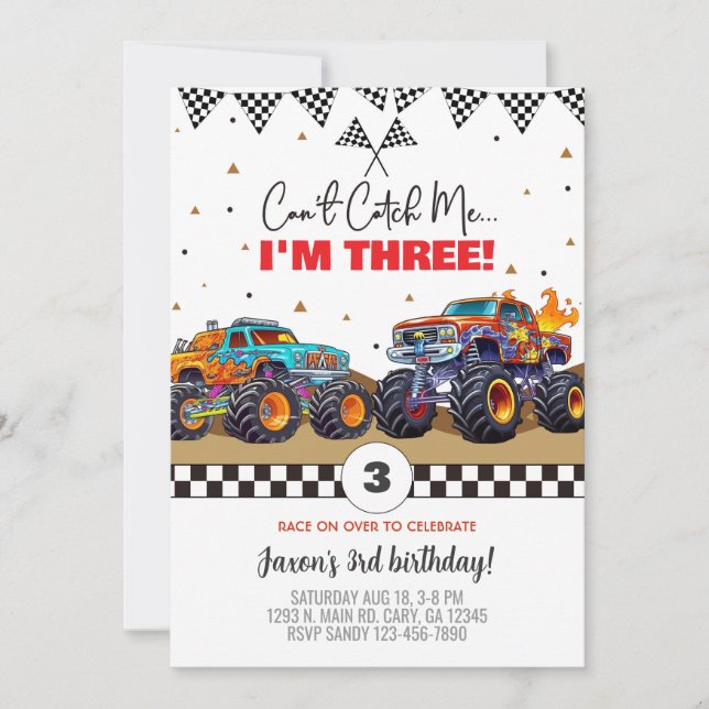 Invitación Monster trucks boy birthday invitation. invitation (Anverso)
