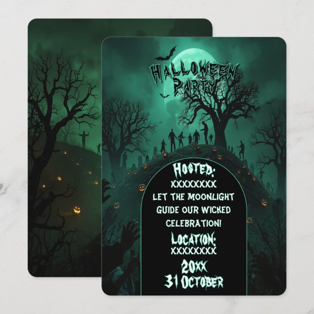 Invitación Monster Zombie Party Halloween Style (Anverso / Reverso)