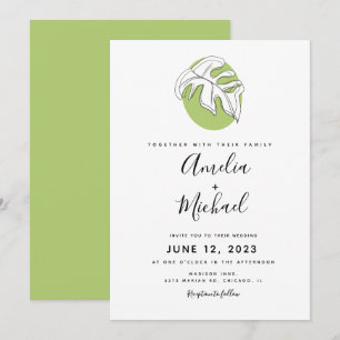 Invitación Monstera Abstracta Dibujada a Mano Vegetación Botá