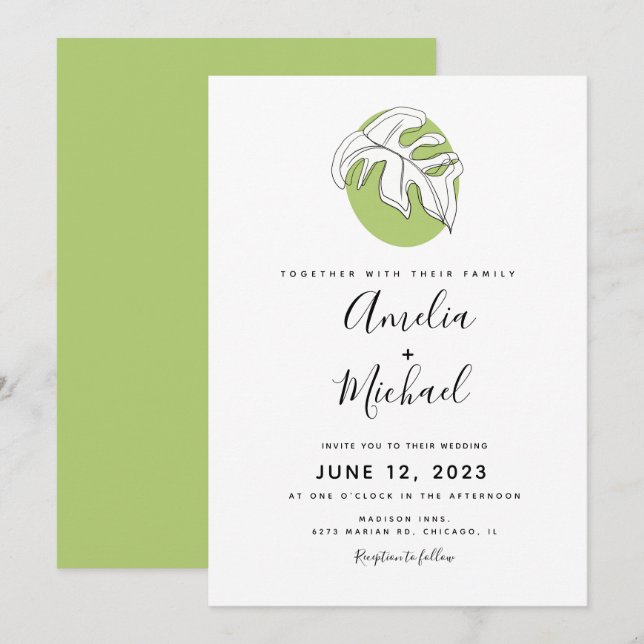 Invitación Monstera Abstracta Dibujada a Mano Vegetación Botá (Anverso / Reverso)