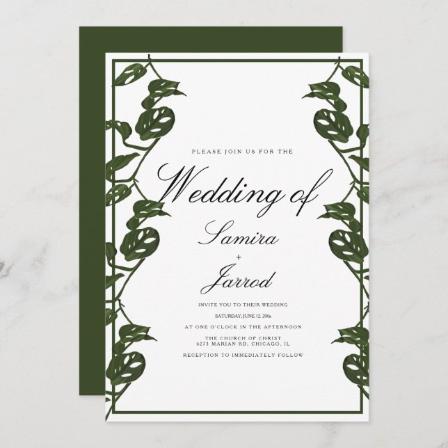 Invitación Monstera Adansonii Boda del Vino Botánico Tropical (Anverso / Reverso)
