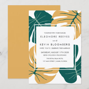 Invitación Monstera   Amarillo   Boda del marco de hojas trop