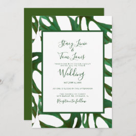 Invitación Monstera Boda blanco verde hoja botánica