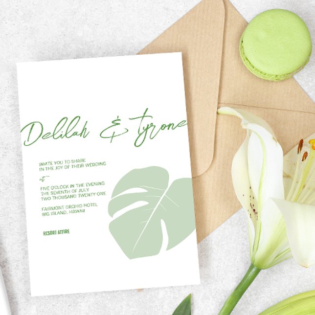 Invitación Monstera ・ Boda tropical moderno ・ Hoja verde (Subido por el creador)