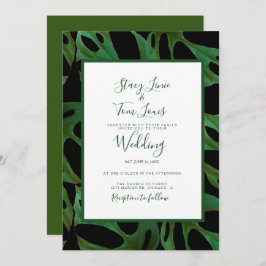 Invitación Monstera Boda verde hoja botánica negro