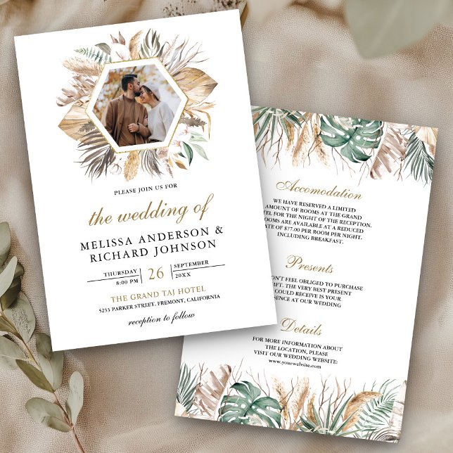 Invitación Monstera Boho Pampas todo en un solo Boda de fotos (Subido por el creador)