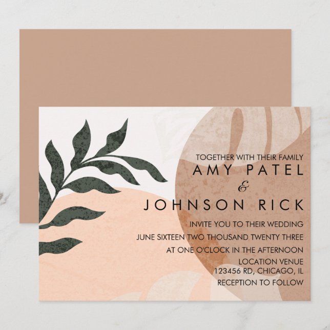 Invitación Monstera Botánica Forma Terrosa Abstracta Boda   (Anverso / Reverso)