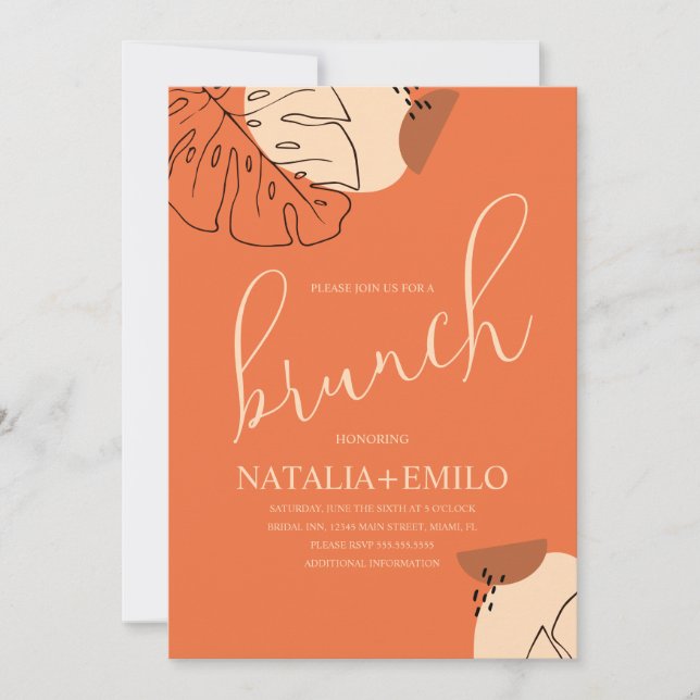 Invitación Monstera Brunch Shapes Bridal Shower Brunch (Anverso)