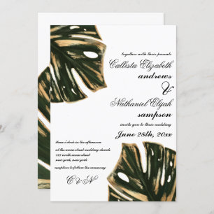 Invitación Monstera del oro verde tropical moderno deja Boda