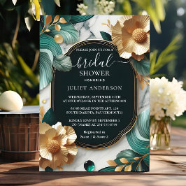 Invitación Monstera Emerald Green Y Gold Brillante