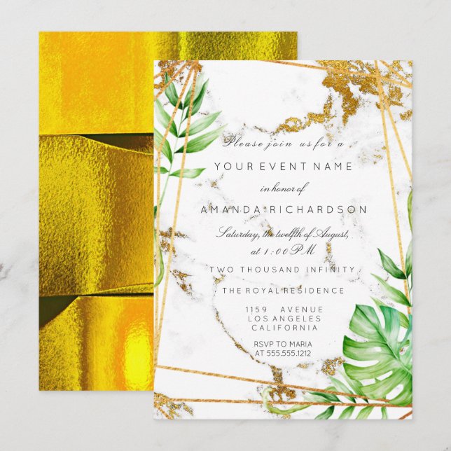 Invitación Monstera Gold Frame Greeneration Marble Tropical L (Anverso / Reverso)