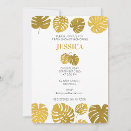 Invitación Monstera Gold moderna deja Baby Shower