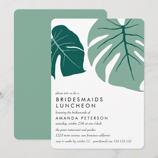 Invitación Monstera Green | Novias Boda de Luncheon (Anverso / Reverso)