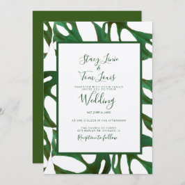 Invitación Monstera Hoja Botánica Verde Boda Brown