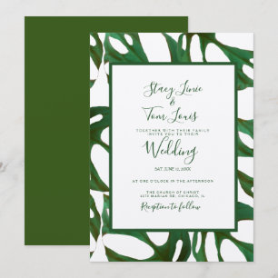 Invitación Monstera Hoja Botánica Verde Boda Brown