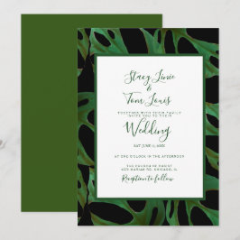 Invitación Monstera Hoja Botánica Verde Boda Negra