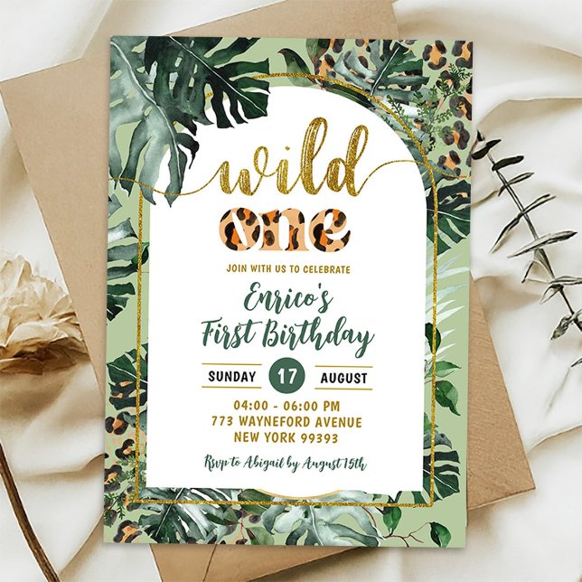 Invitación Monstera Jungle Tropical Wild One Boy Primer cumpl (Subido por el creador)