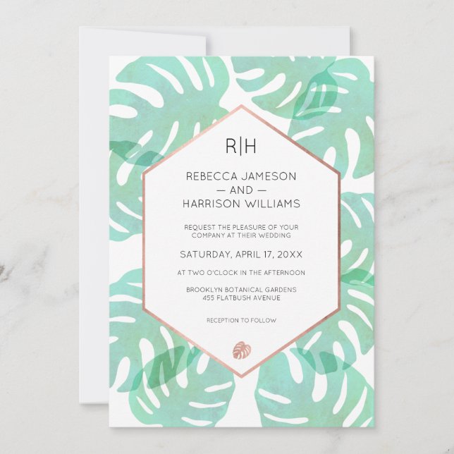 Invitación Monstera Leaf & Rosa Gold (Anverso)